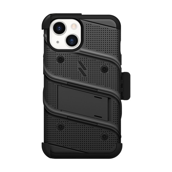Etui Pancerne Do iPhone 14 Ze Szkłem 9H Na Ekran + Uchwyt Z Podstawką Zizo Bolt Series Czarny