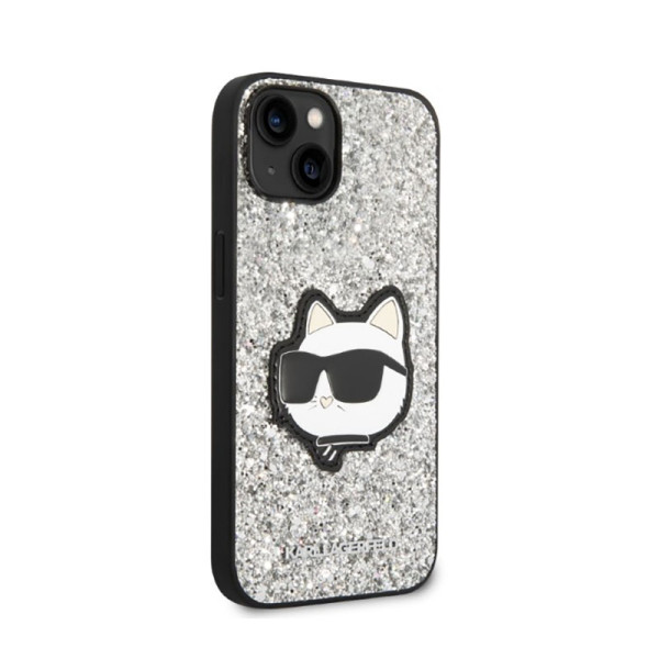 Etui Do iPhone 14 Plus Karl Lagerfeld NFT Glitter Choupette Patch Srebrny