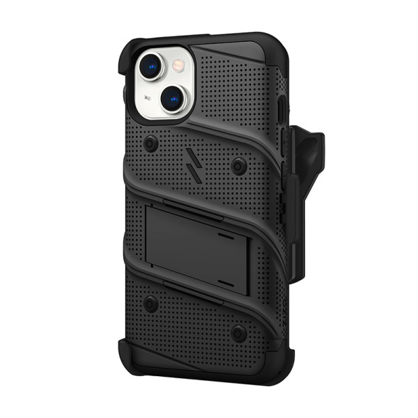 Etui Pancerne Do iPhone 14 Ze Szkłem 9H Na Ekran + Uchwyt Z Podstawką Zizo Bolt Series Czarny