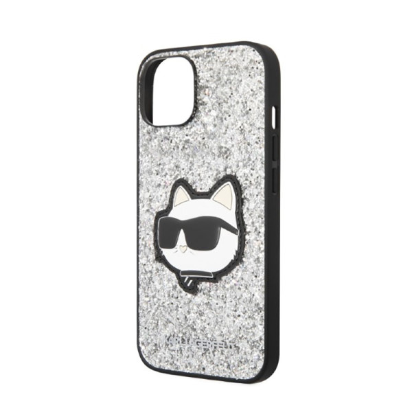 Etui Do iPhone 14 Plus Karl Lagerfeld NFT Glitter Choupette Patch Srebrny