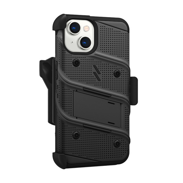 Etui Pancerne Do iPhone 14 Ze Szkłem 9H Na Ekran + Uchwyt Z Podstawką Zizo Bolt Series Czarny