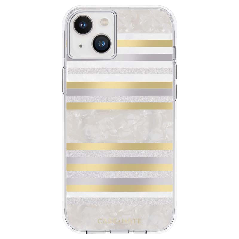 Etui Do iPhone 14 Plus Zdobione Masą Perłową Case-Mate Pearl Stripes MagSafe Biały