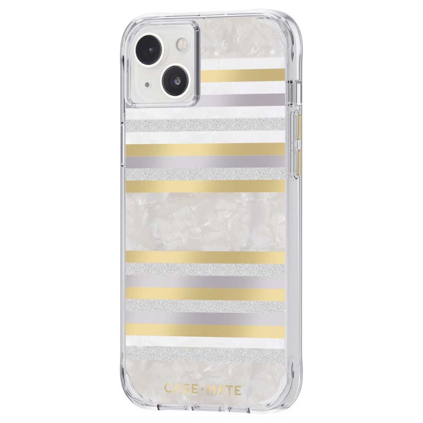 Etui Do iPhone 14 Plus Zdobione Masą Perłową Case-Mate Pearl Stripes MagSafe Biały