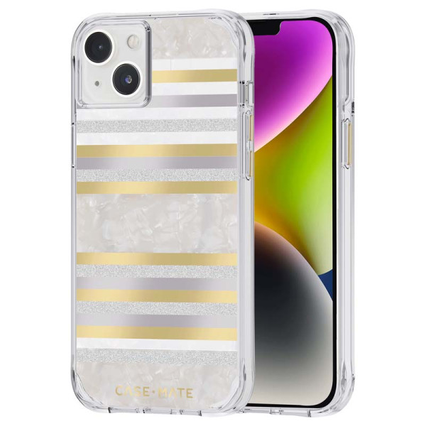 Etui Do iPhone 14 Plus Zdobione Masą Perłową Case-Mate Pearl Stripes MagSafe Biały