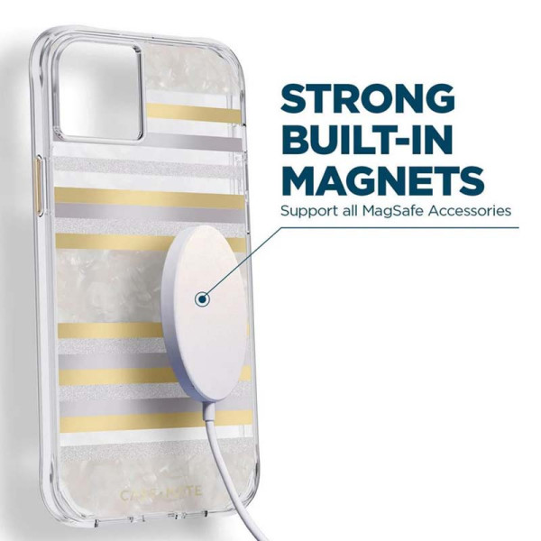 Etui Do iPhone 14 Plus Zdobione Masą Perłową Case-Mate Pearl Stripes MagSafe Biały