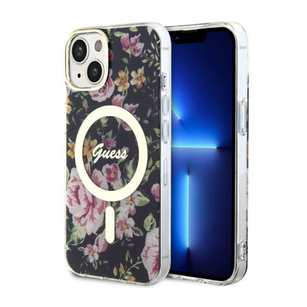Etui Do iPhone 14 Plus Guess Flower MagSafe Czarny