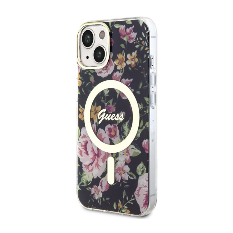 Etui Do iPhone 14 Plus Guess Flower MagSafe Czarny