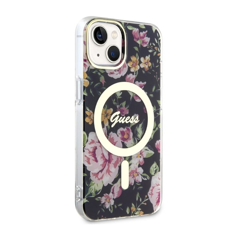 Etui Do iPhone 14 Plus Guess Flower MagSafe Czarny