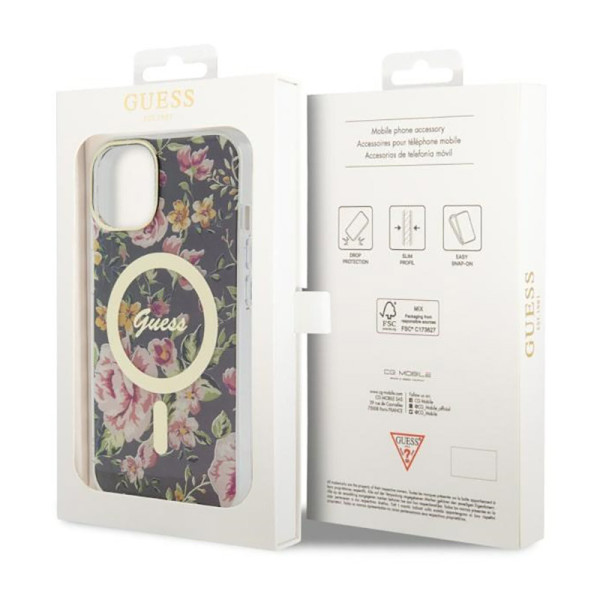 Etui Do iPhone 14 Plus Guess Flower MagSafe Czarny