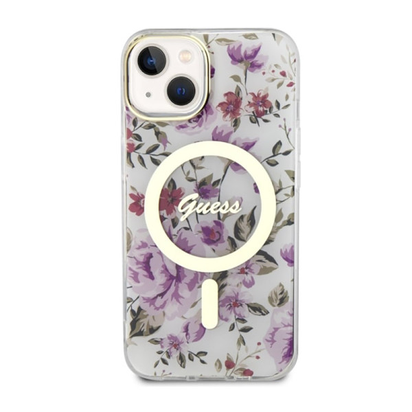 Etui Do iPhone 14 Plus Guess Flower MagSafe Przezroczysty