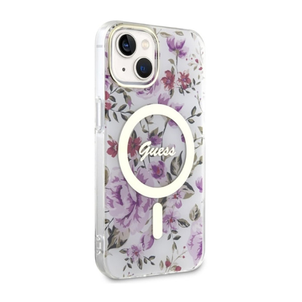 Etui Do iPhone 14 Plus Guess Flower MagSafe Przezroczysty