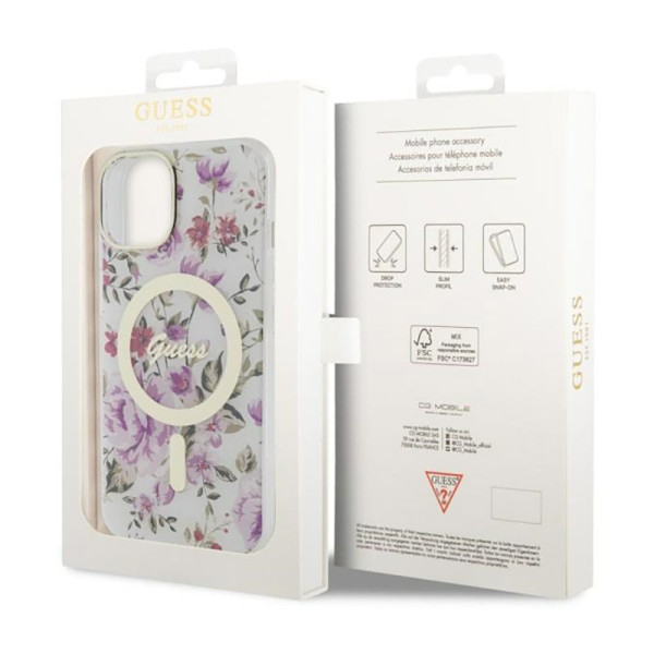 Etui Do iPhone 14 Plus Guess Flower MagSafe Przezroczysty
