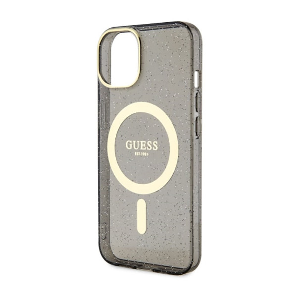 Etui Do iPhone 14 Plus Guess Glitter Gold MagSafe Czarny