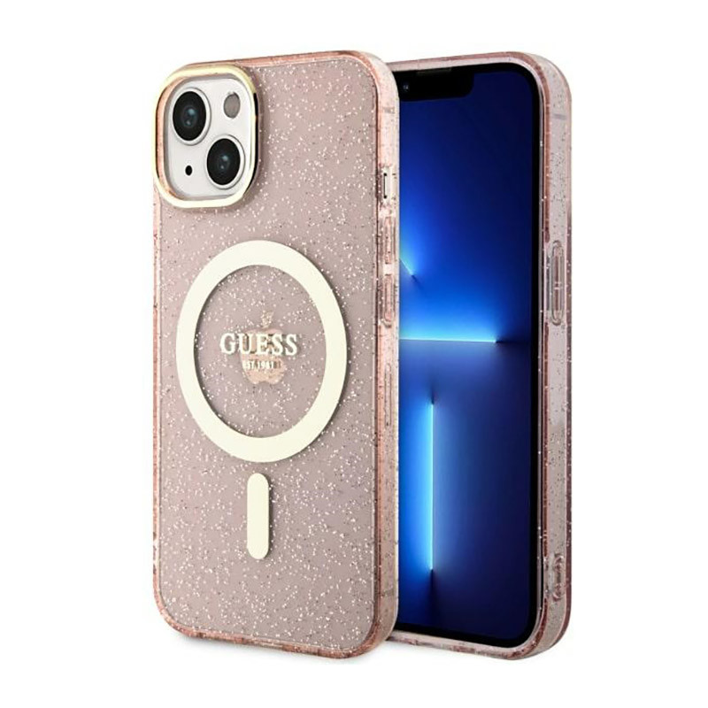 Etui Do iPhone 14 Plus Guess Glitter Gold MagSafe Różowy