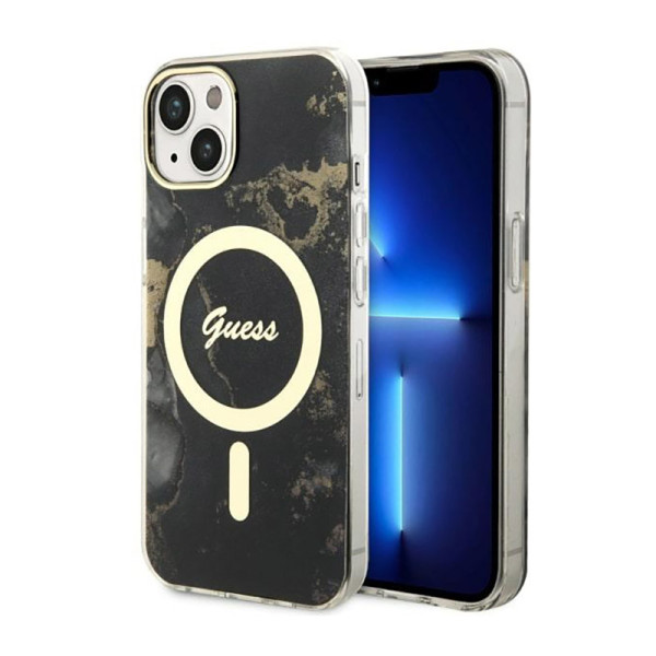 Etui Do iPhone 14 Plus Guess Golden Marble MagSafe Czarny
