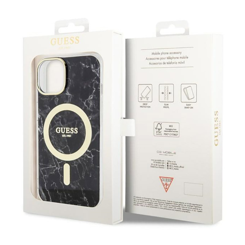 Etui Do iPhone 14 Plus Guess Marble MagSafe Czarny