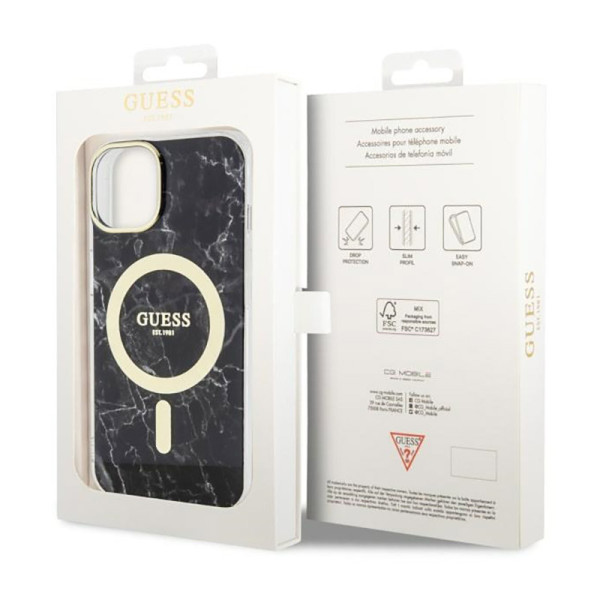 Etui Do iPhone 14 Plus Guess Marble MagSafe Czarny