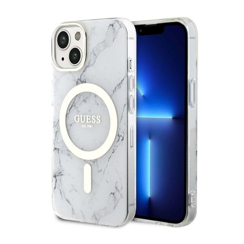 Etui Do iPhone 14 Plus Guess Marble MagSafe Biały