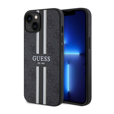 Etui Do iPhone 14 Plus Guess 4G Printed Stripes MagSafe Czarny