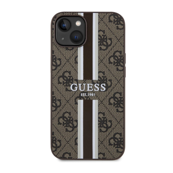 Etui Do iPhone 14 Plus Guess 4G Printed Stripes MagSafe Brązowy