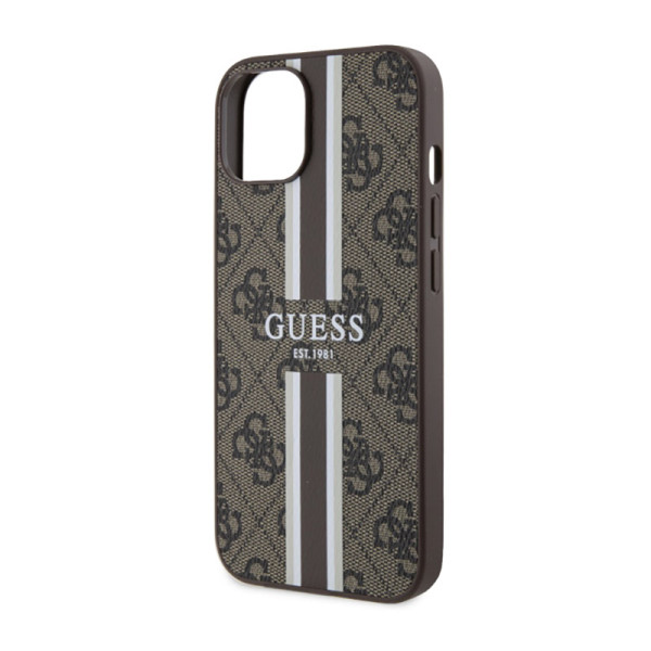 Etui Do iPhone 14 Plus Guess 4G Printed Stripes MagSafe Brązowy