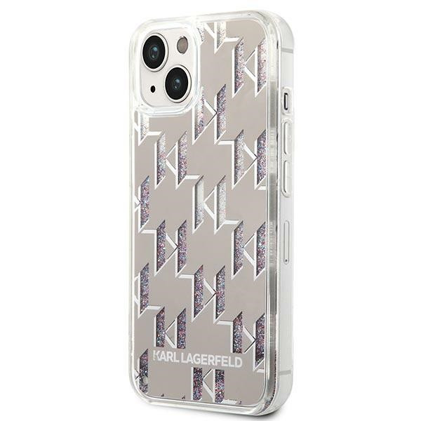 Etui Do iPhone 14 Karl Lagerfeld Monogram Liquid Glitter Srebrny