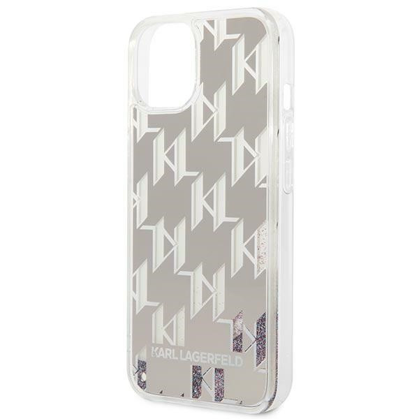 Etui Do iPhone 14 Karl Lagerfeld Monogram Liquid Glitter Srebrny