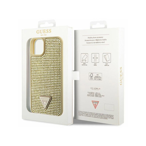 Etui Do iPhone 14 Plus Guess Rhinestone Triangle Złoty