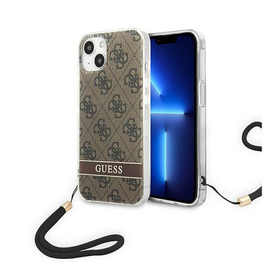 Etui Ze Smyczką Do iPhone 14 Guess 4G Print Cord Brązowy