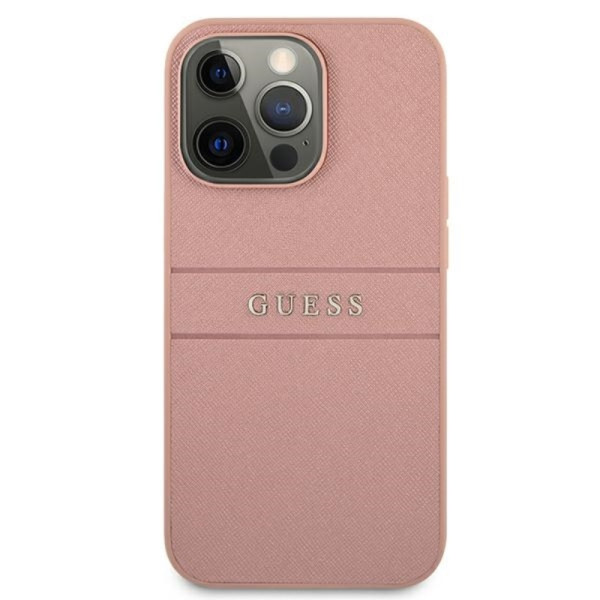 Etui Do iPhone 13 Pro Max Guess Saffiano Metal Logo Stripes Różowy