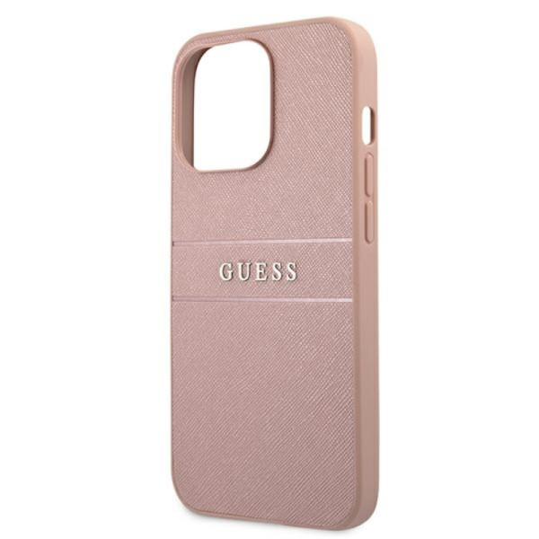 Etui Do iPhone 13 Pro Max Guess Saffiano Metal Logo Stripes Różowy