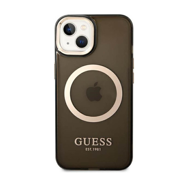 Etui Do iPhone 14 Guess Gold Outline Translucent MagSafe Czarny