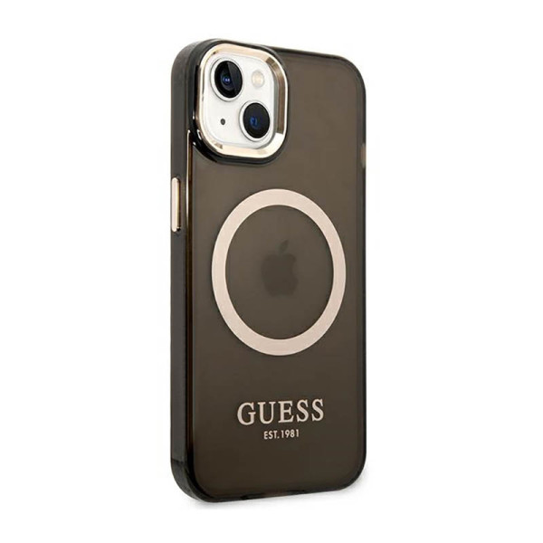 Etui Do iPhone 14 Guess Gold Outline Translucent MagSafe Czarny