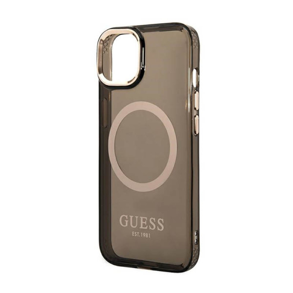 Etui Do iPhone 14 Guess Gold Outline Translucent MagSafe Czarny