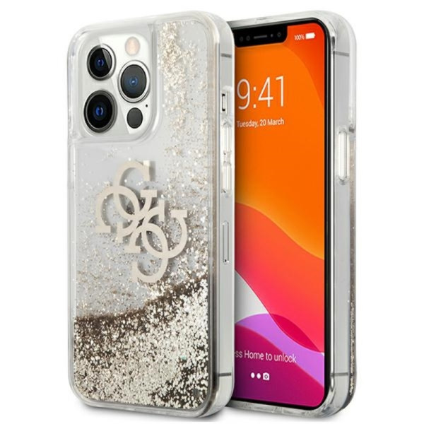 Etui Do iPhone 13 Pro Max Guess Liquid Glitter 4G Big Logo Złoty