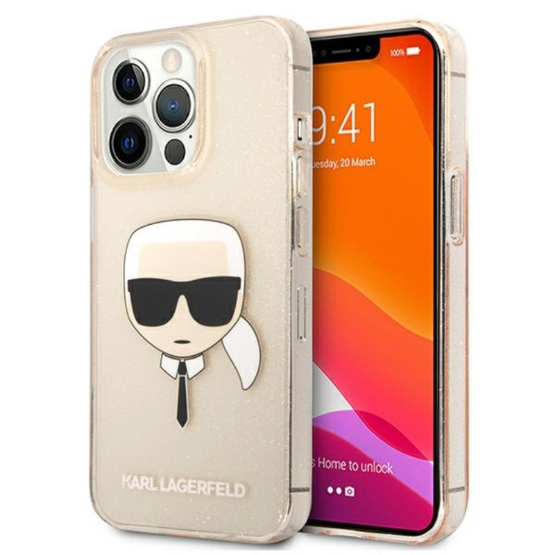 Etui Do iPhone 13 Pro Max Karl Lagerfeld Karl’S Head Glitter Złoty