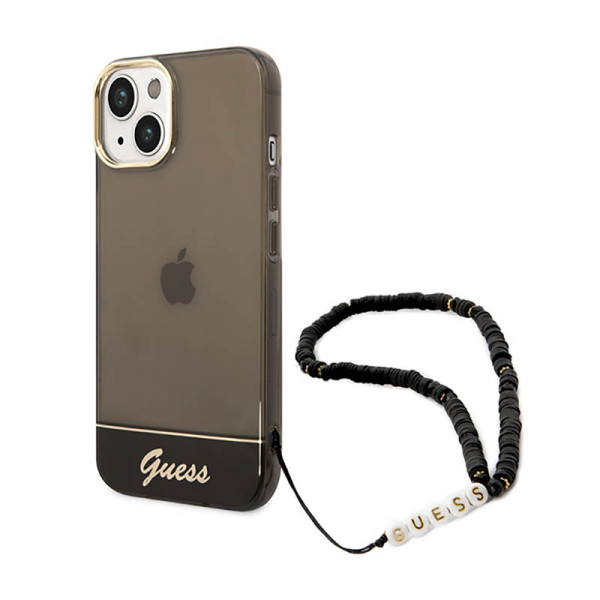 Etui Do iPhone 14 Guess Translucent Pearl Strap Czarny