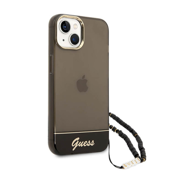 Etui Do iPhone 14 Guess Translucent Pearl Strap Czarny