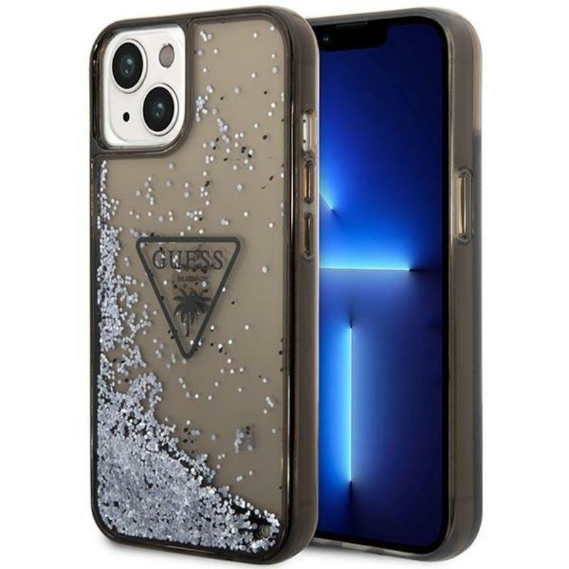 Etui Do iPhone 14 Guess Liquid Glitter Triangle Logo Case Czarny