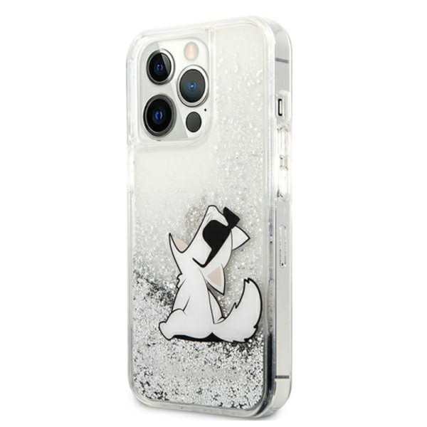 Etui Do iPhone 13 Pro Max Karl Lagerfeld Liquid Glitter Choupette Fun Srebrny