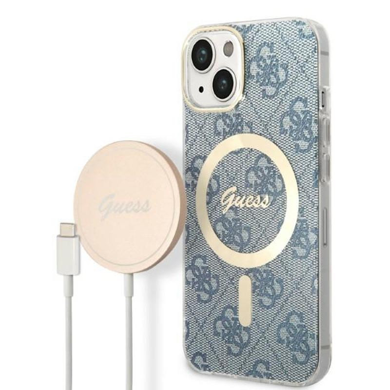 Zestaw Etui + Ładowarka MagSafe Do iPhone 14 Guess Bundle Pack MagSafe 4G Niebieski