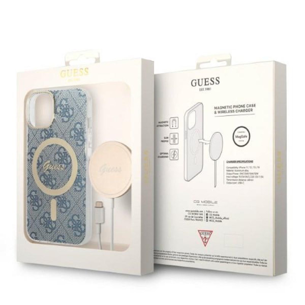 Zestaw Etui + Ładowarka MagSafe Do iPhone 14 Guess Bundle Pack MagSafe 4G Niebieski