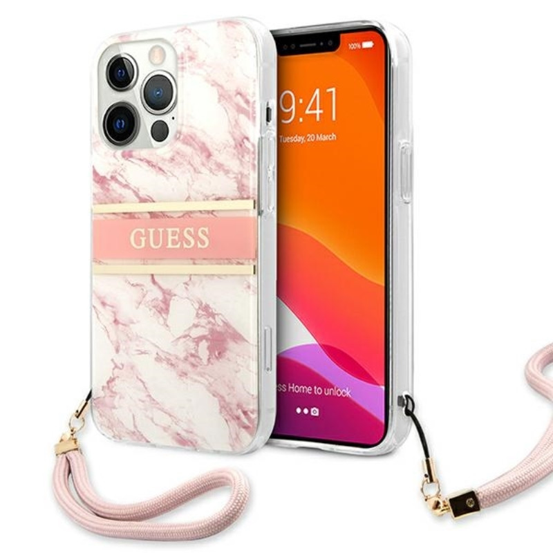 Etui Do iPhone 13 Pro Max Guess Marble Strap Różowy