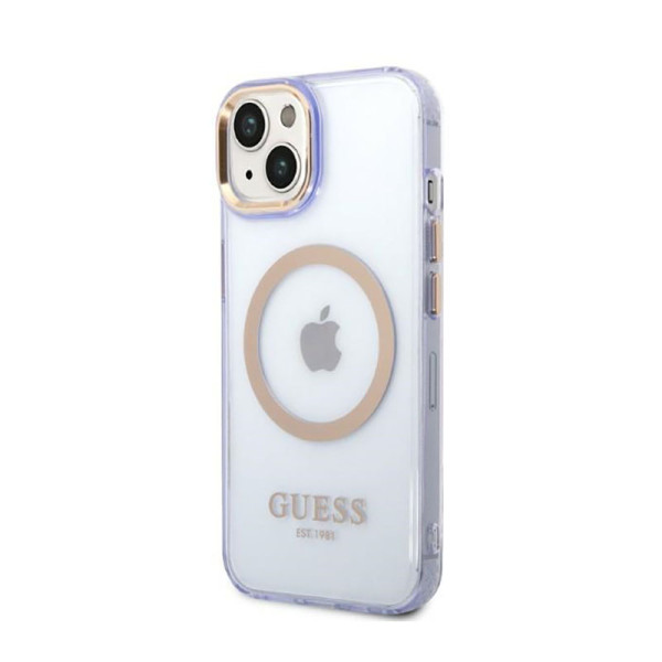 Etui Do iPhone 14 Guess Gold Outline Translucent MagSafe Fioletowy