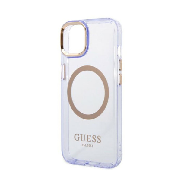 Etui Do iPhone 14 Guess Gold Outline Translucent MagSafe Fioletowy