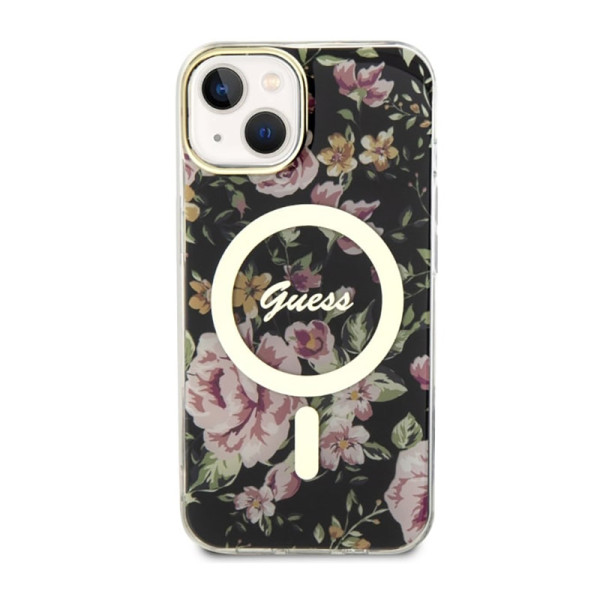 Etui Do iPhone 14 Guess Flower MagSafe Czarny