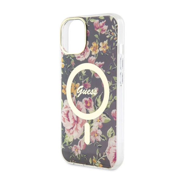 Etui Do iPhone 14 Guess Flower MagSafe Czarny