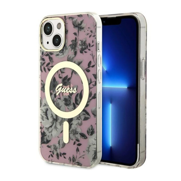 Etui Do iPhone 14 Guess Flower MagSafe Różowy