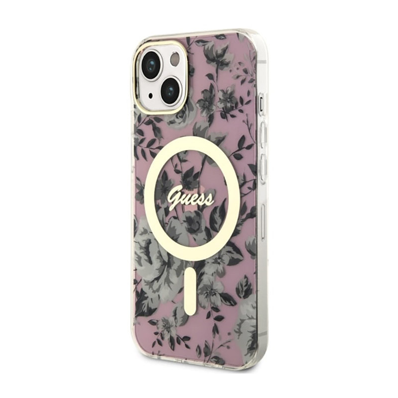 Etui Do iPhone 14 Guess Flower MagSafe Różowy