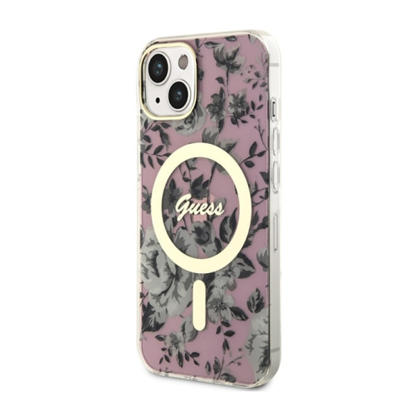 Etui Do iPhone 14 Guess Flower MagSafe Różowy